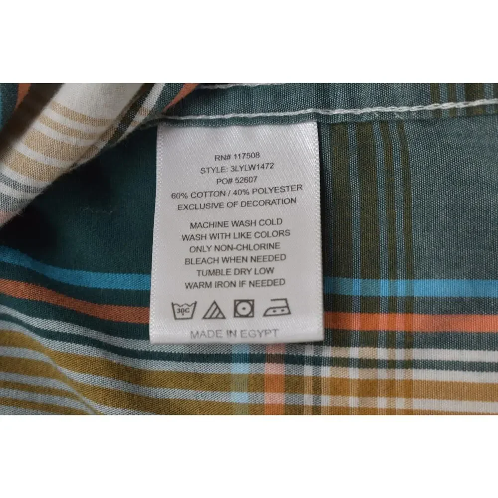 Levi's Western Pearl Snap Shirt Mens Medium Green Orange Plaid Long Sleeve Stand